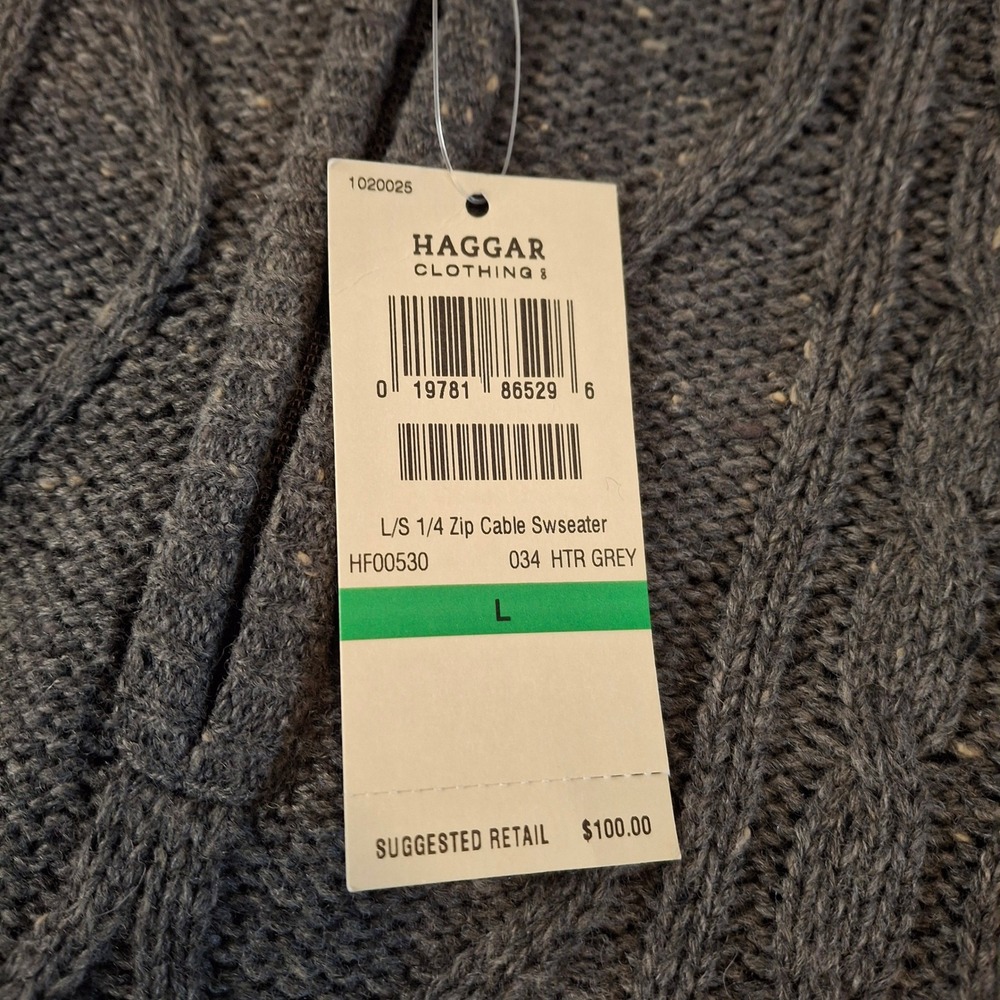 Haggar Clothing Mens Large Heather‎ Gray Cable Knit 1/4 Quarter Zip Sweater NWT - Picture 4 of 8